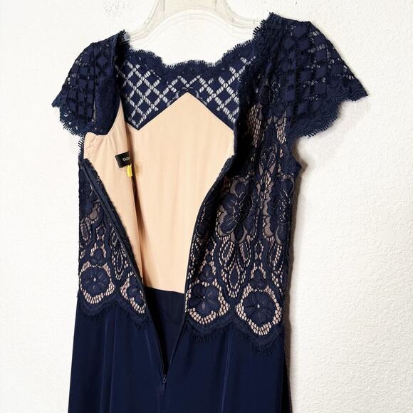 Tadashi Shoji Lace Crepe A-Line Sheath Maxi Dress Gown Navy - Picture 10 of 16